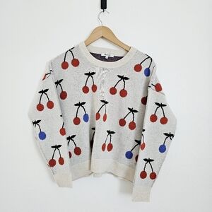 Madewell Cherry Jacquard Pullover Sweater Wool Blend Crewneck Sweater Size Small